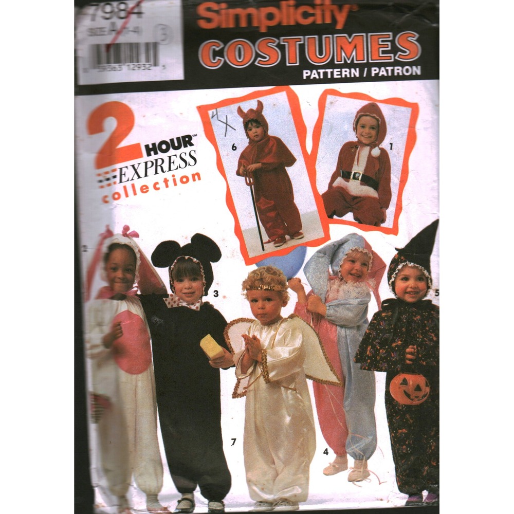 Simplicity 7984 Toddlers Costume Sewing Pattern Santa Bunny Witch Angel Size 1-3